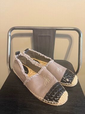 Sam Edelman Espadrille Flats Size 9 Canvas Croc Toe Cap Slip On Shoes